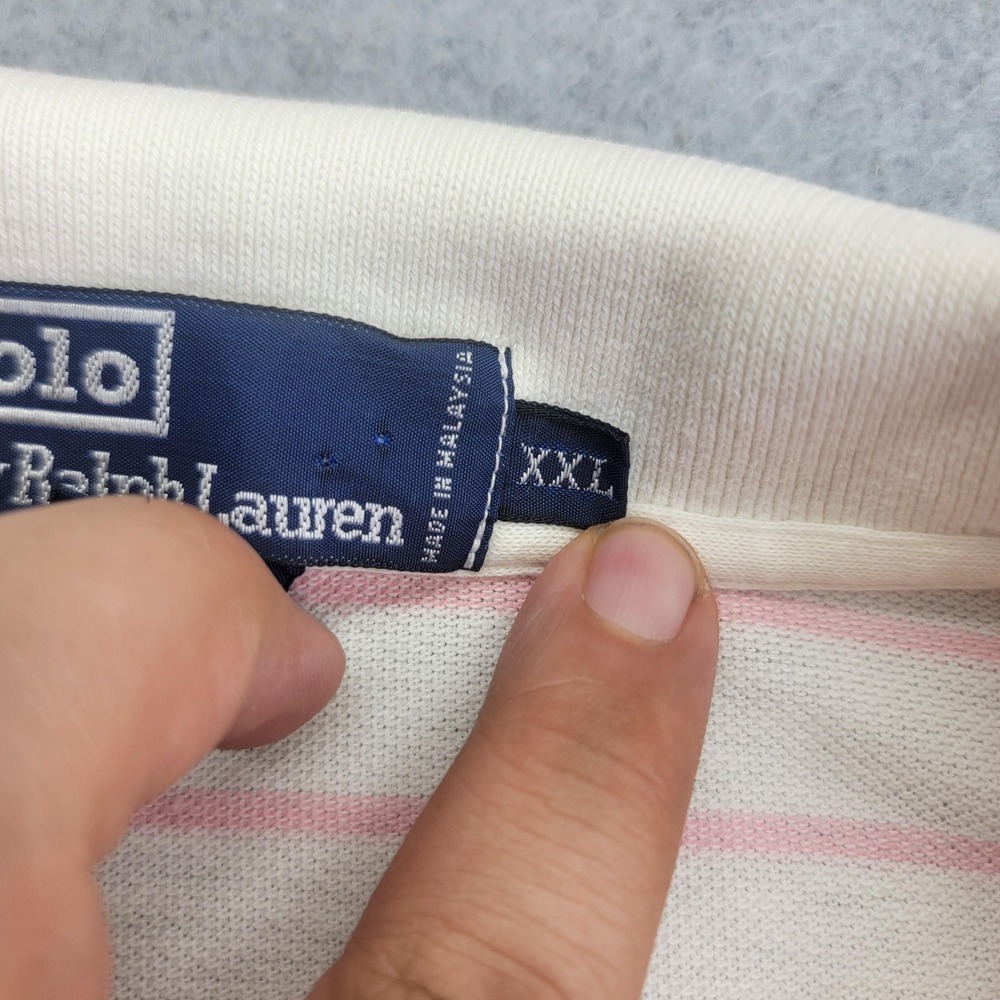 Polo Ralph Lauren Polo Shirt Mens 2XL White Pink Striped Golf Crest Embroidered - Picture 6 of 13